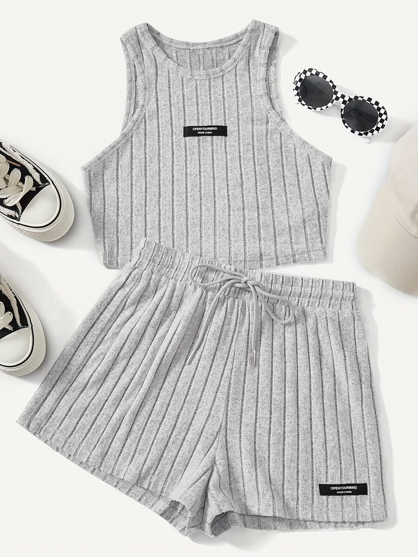 Elegant Directional Fashion Women'S Striped Skin-Friendly Tank Top And Shorts Set